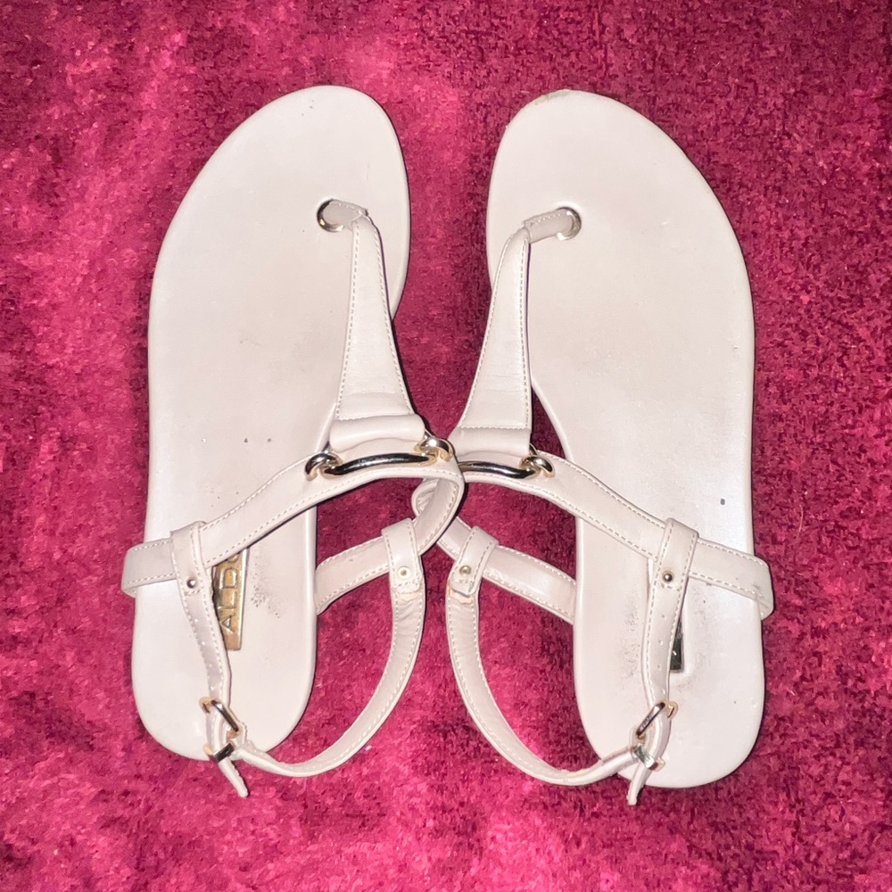 Aldo Cream Minimalist Sandals with Leather Straps